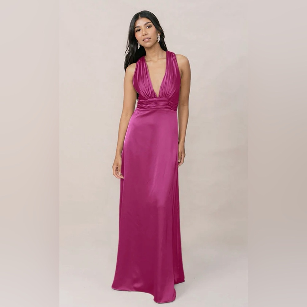 Revelry Fuchsia 731 Dylan Satin Backless Maxi Dress